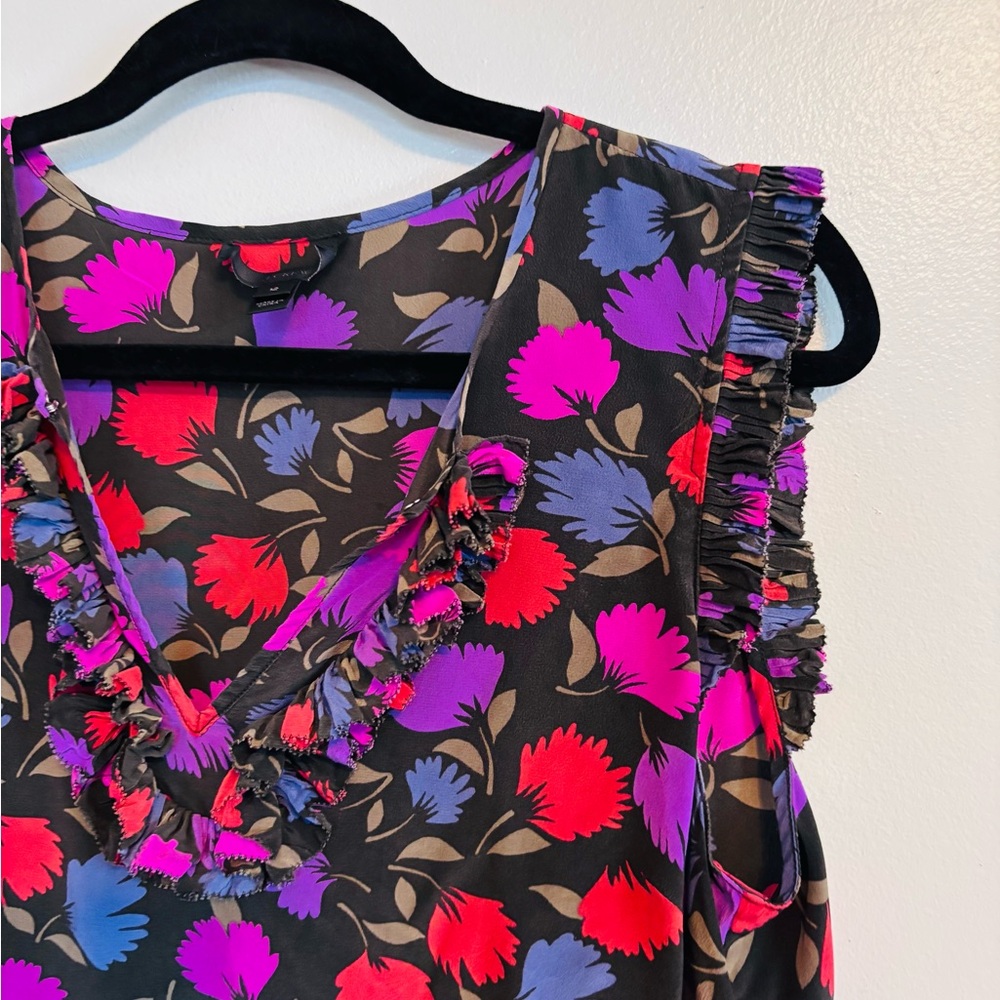 Jcrew silk floral sleeveless tank blouse with ruffle front detail size 12 - Picture 3 of 6